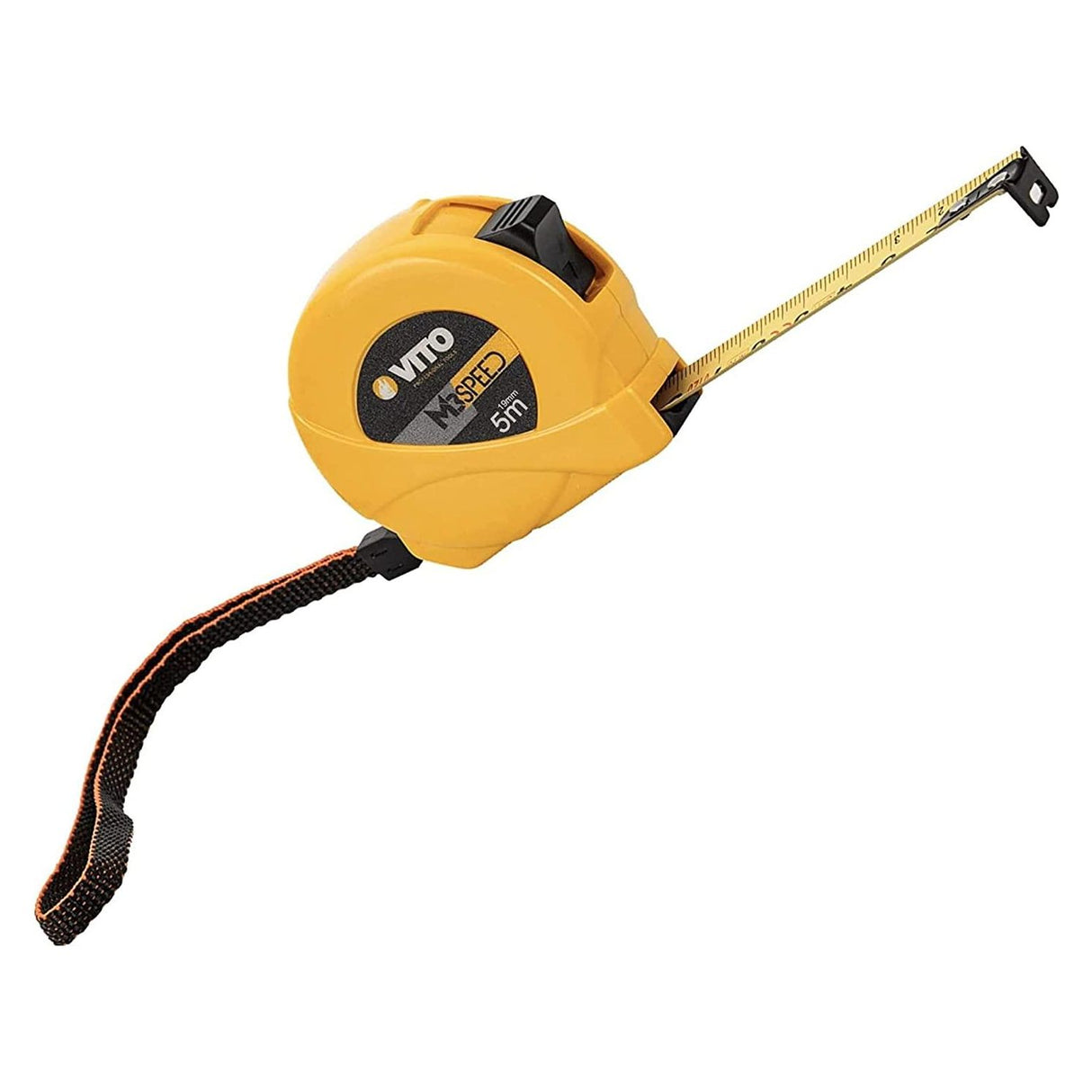 VITO Maßband Flexometer - 5 METER - Stahlband mit Nylonfutter; ABS-Box; Verriegelungstaste und automatischer Rückzug Haken aus Metall REF VIFM5 Maße: 19mm x 5m von Vito Pro Power - Tools.de TP Profishop GmbH