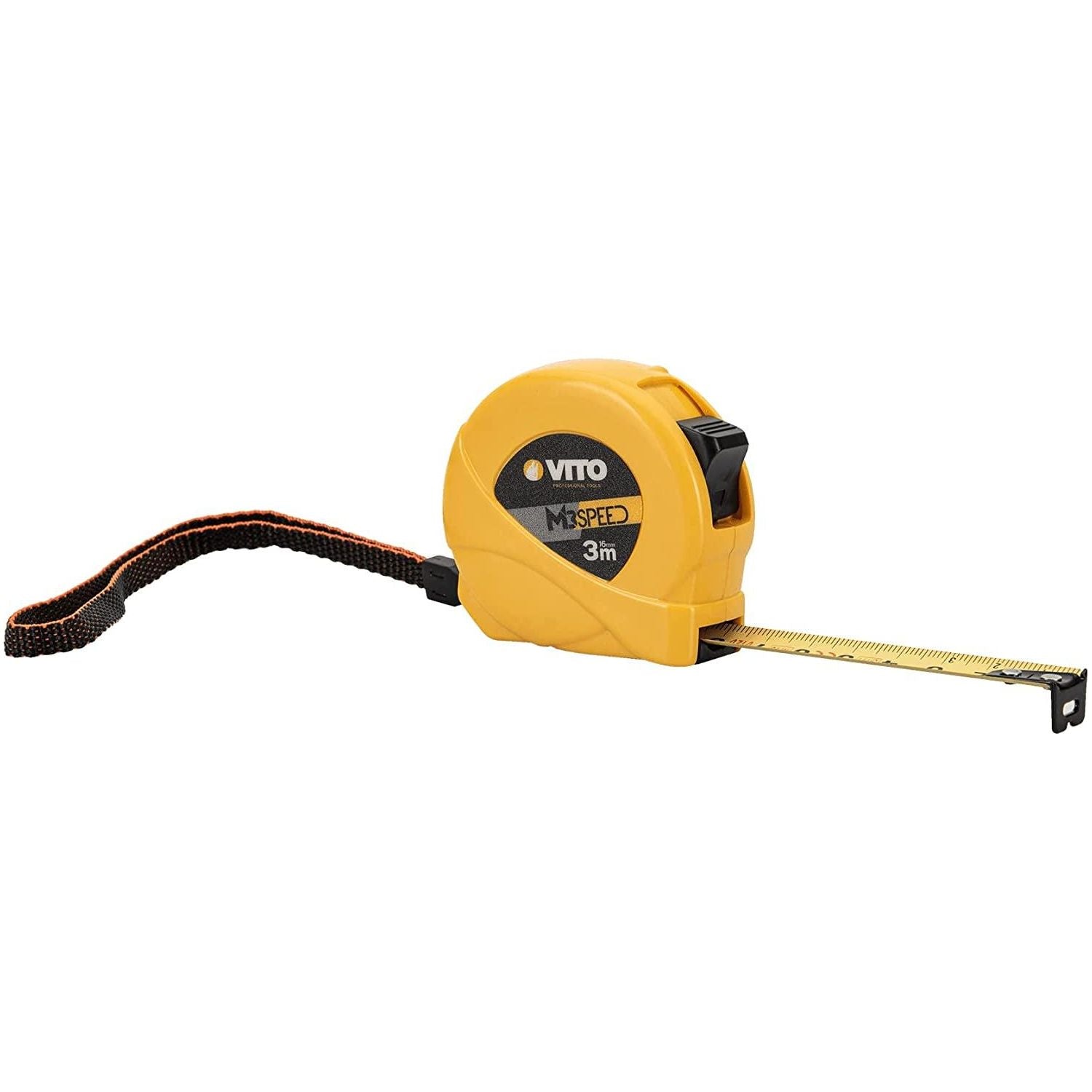 VITO Maßband Flexometer - 5 METER - Stahlband mit Nylonfutter; ABS-Box; Verriegelungstaste und automatischer Rückzug Haken aus Metall REF VIFM5 Maße: 19mm x 5m von Vito Pro Power - Tools.de TP Profishop GmbH