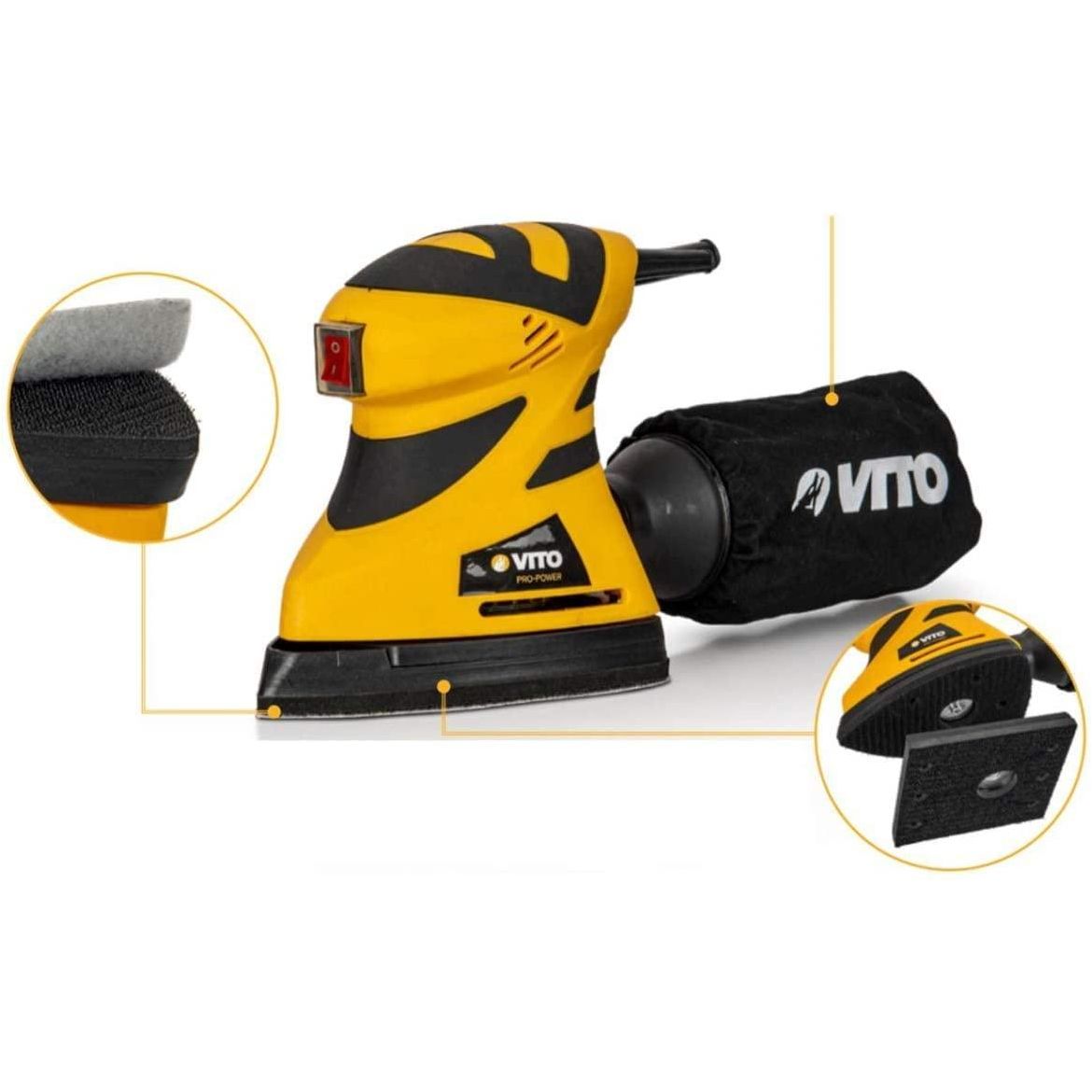 VITO Multi Schleifer 180W Schleifmaschine Deltaschleifer Dreieckschleifer Schleifmaschine 2-in-1, Staubsammler - Schleifmittel - dreieckiger und viereckiger Schleifblock - Tools.de TP Profishop GmbH