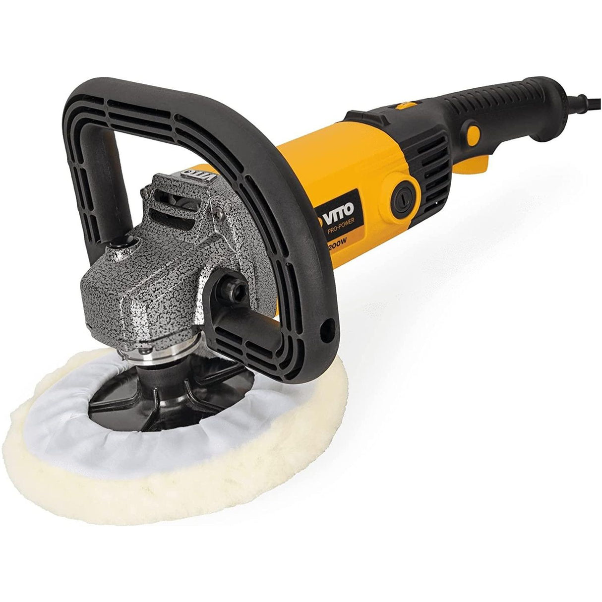 VITO Poliermaschine 1200W Exzenter Winkelpolierer Geschwindigkeitsregelung, ON/OFF- Schaltersperre, Metallgetriebe Scheibendurchmesser 180 mm Polierteller für z.B. Auto KFZ Boot - Tools.de TP Profishop GmbH
