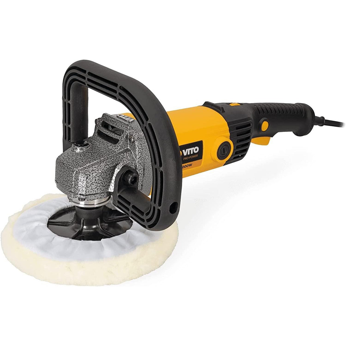 VITO Poliermaschine 1200W Exzenter Winkelpolierer Geschwindigkeitsregelung, ON/OFF- Schaltersperre, Metallgetriebe Scheibendurchmesser 180 mm Polierteller für z.B. Auto KFZ Boot - Tools.de TP Profishop GmbH