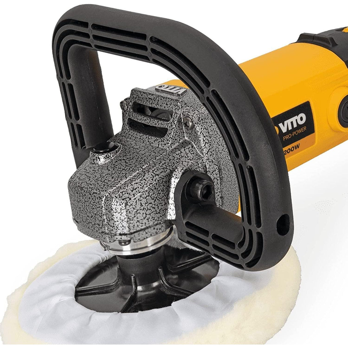 VITO Poliermaschine 1200W Exzenter Winkelpolierer Geschwindigkeitsregelung, ON/OFF- Schaltersperre, Metallgetriebe Scheibendurchmesser 180 mm Polierteller für z.B. Auto KFZ Boot - Tools.de TP Profishop GmbH