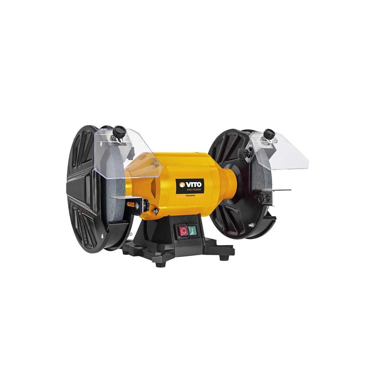 VITO Pro Power Tischschleifmaschine VIES200A - 450 W Leistung, 200 mm, 230 V, 2950 U/min, Schutzbändern, Schärfstützen und 2 Arten von Schleifscheiben - Tools.de TP Profishop GmbH