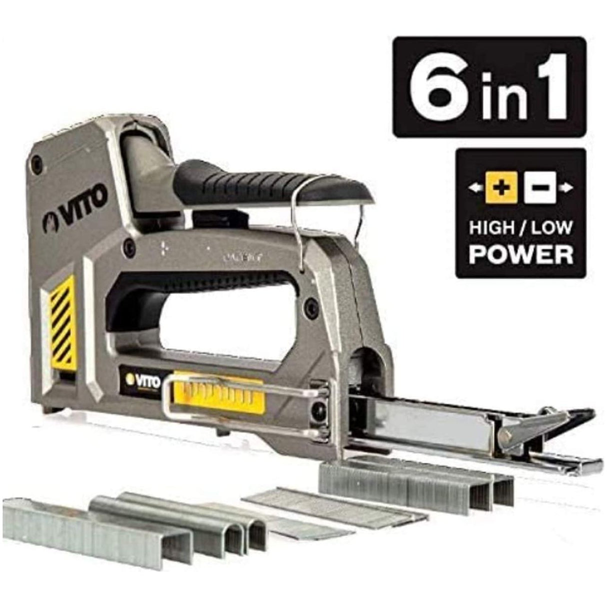 VITO Pro Tacker Set - Hochwertiger & robuster Werkzeugtacker Set, Handtacker mit Klammern 6in1 mit einstellbarer Schusskraft - Inkl. 6500 Klammer / Nägel 6-14mm - Tools.de TP Profishop GmbH