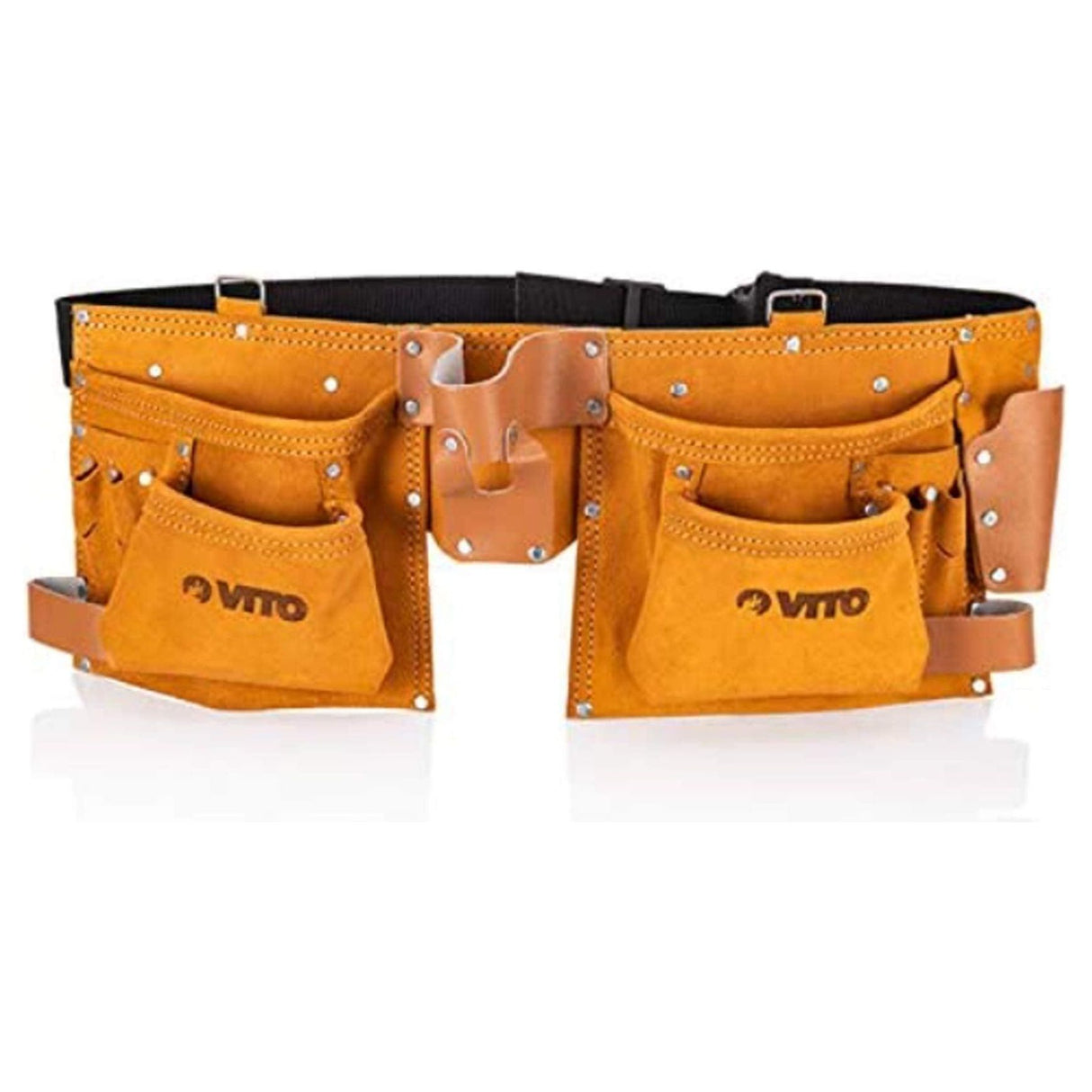 VITO Professional Echt Leder Werkzeuggürteltasche 10 Fächer mit Universalhaltern - Pflegeleicht Werkzeugtasche mit Gürtel Werkzeuggürtel 2 Hammerhalter - Tools.de TP Profishop GmbH