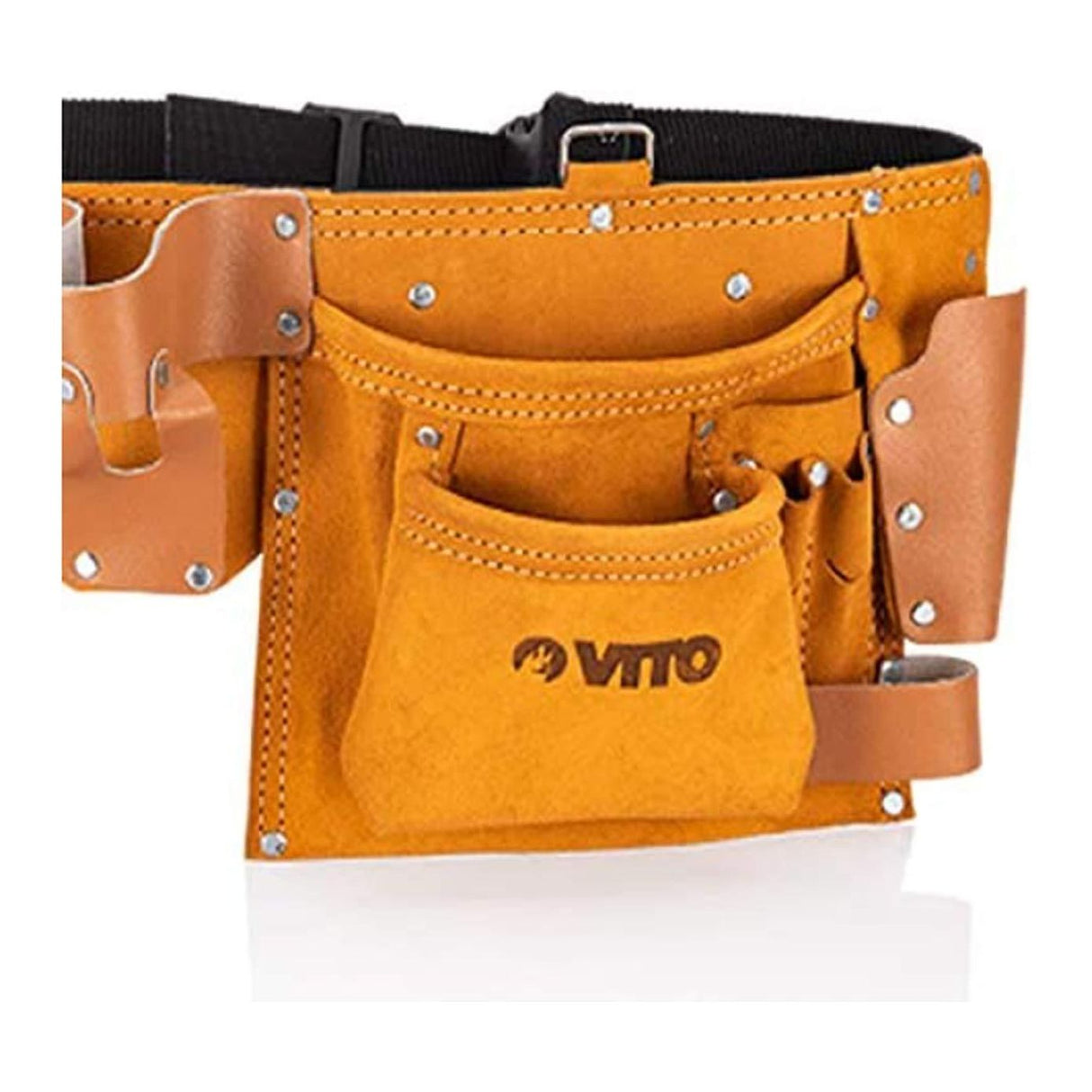 VITO Professional Echt Leder Werkzeuggürteltasche 10 Fächer mit Universalhaltern - Pflegeleicht Werkzeugtasche mit Gürtel Werkzeuggürtel 2 Hammerhalter - Tools.de TP Profishop GmbH