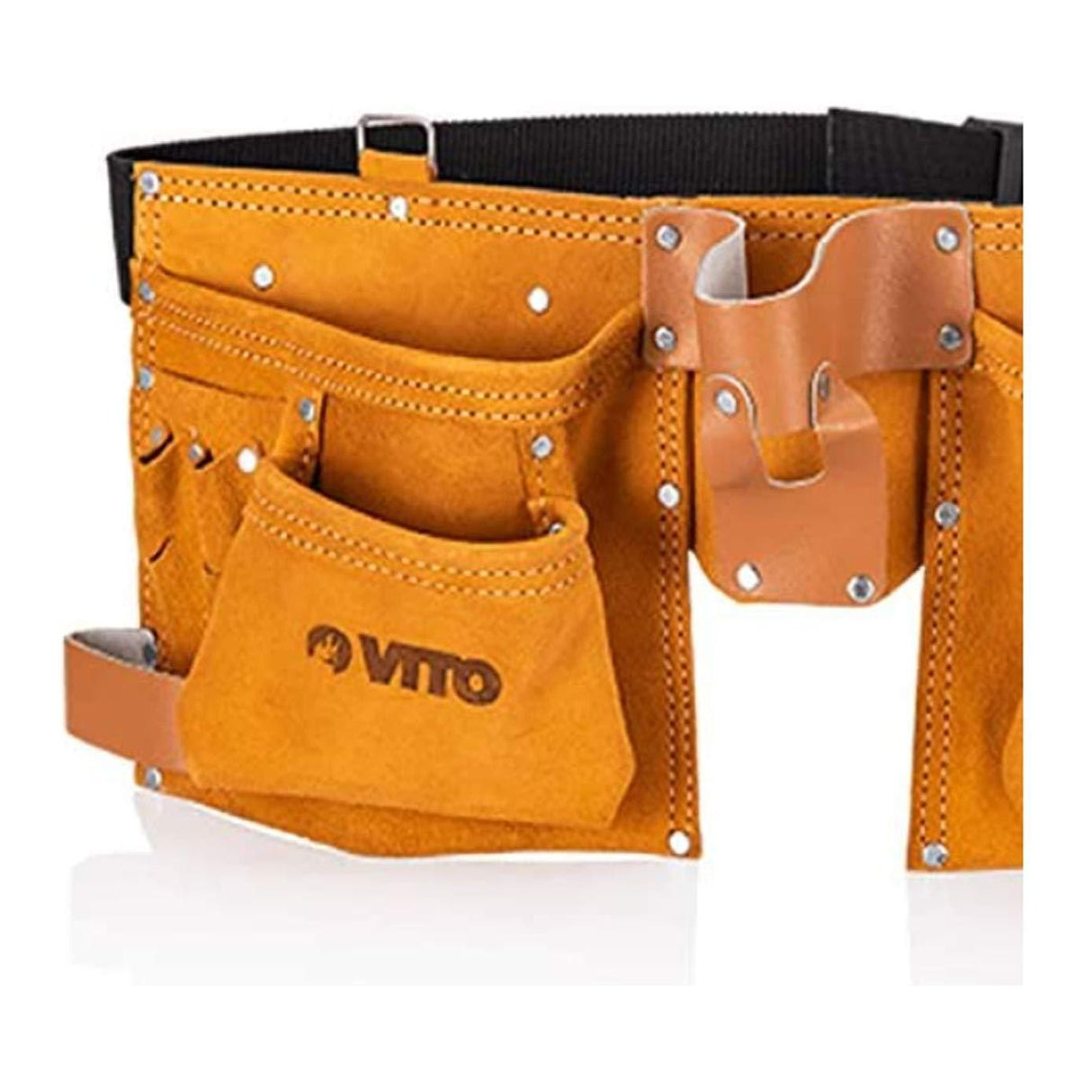 VITO Professional Echt Leder Werkzeuggürteltasche 10 Fächer mit Universalhaltern - Pflegeleicht Werkzeugtasche mit Gürtel Werkzeuggürtel 2 Hammerhalter - Tools.de TP Profishop GmbH