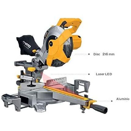 VITO Professional Kapp und Gehrungssäge 1800 W Zugsäge Teleskoparm Laser LED (1800 W, Sägeblatt Ø 216 mm, 5000 rpm, schwenkbarer Sägekopf) - Tools.de TP Profishop GmbH