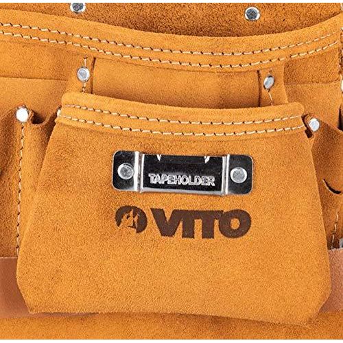 VITO Professional Leder Werkzeuggürteltasche -8 Fächer- Mit Universalhaltern - Pflegeleicht/Werkzeugtasche mit verstellbarem Nylongürtel - Tools.de TP Profishop GmbH