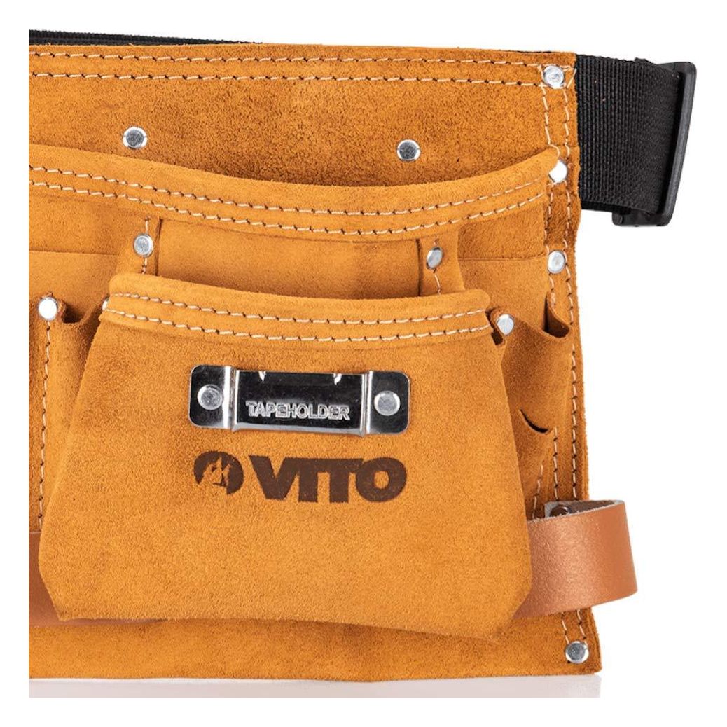 VITO Professional Leder Werkzeuggürteltasche -8 Fächer- Mit Universalhaltern - Pflegeleicht/Werkzeugtasche mit verstellbarem Nylongürtel - Tools.de TP Profishop GmbH