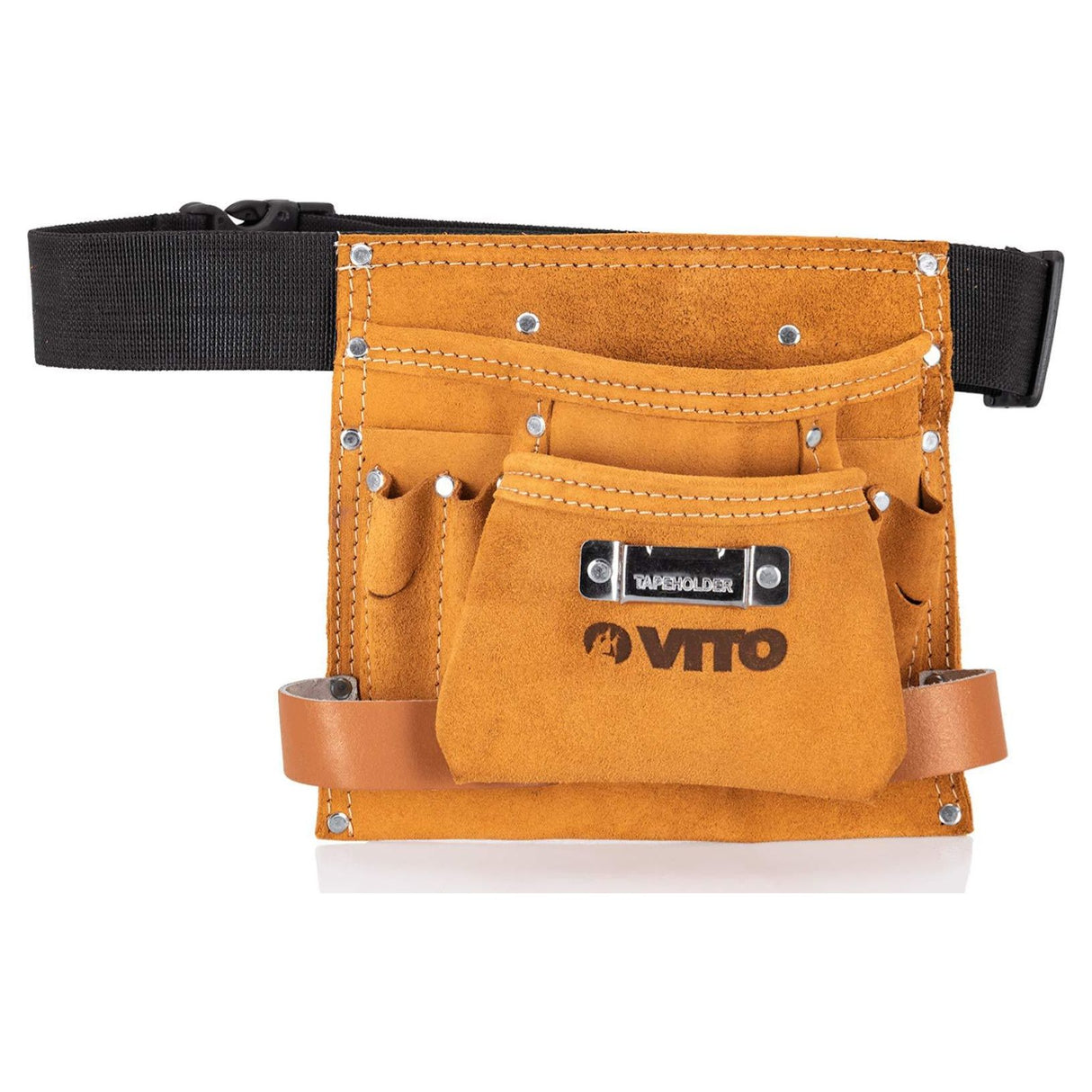 VITO Professional Leder Werkzeuggürteltasche -8 Fächer- Mit Universalhaltern - Pflegeleicht/Werkzeugtasche mit verstellbarem Nylongürtel - Tools.de TP Profishop GmbH