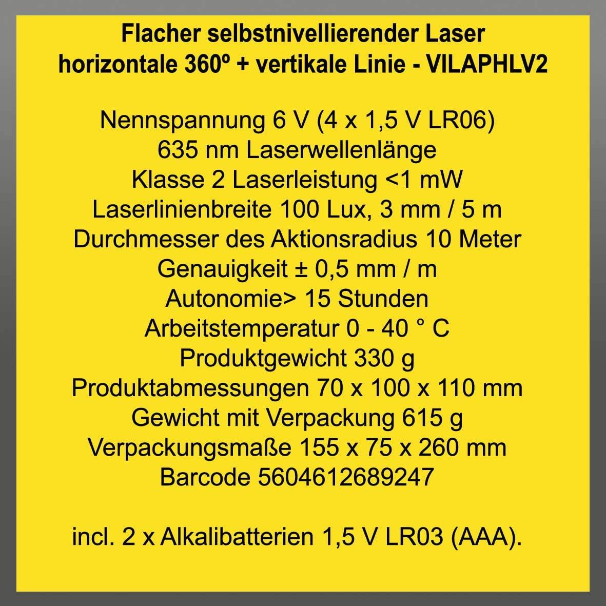 VITO Professional Selbstnivellierender Laser horizontale 360º + vertikale Linie - VILAPHLV2 - Tools.de TP Profishop GmbH