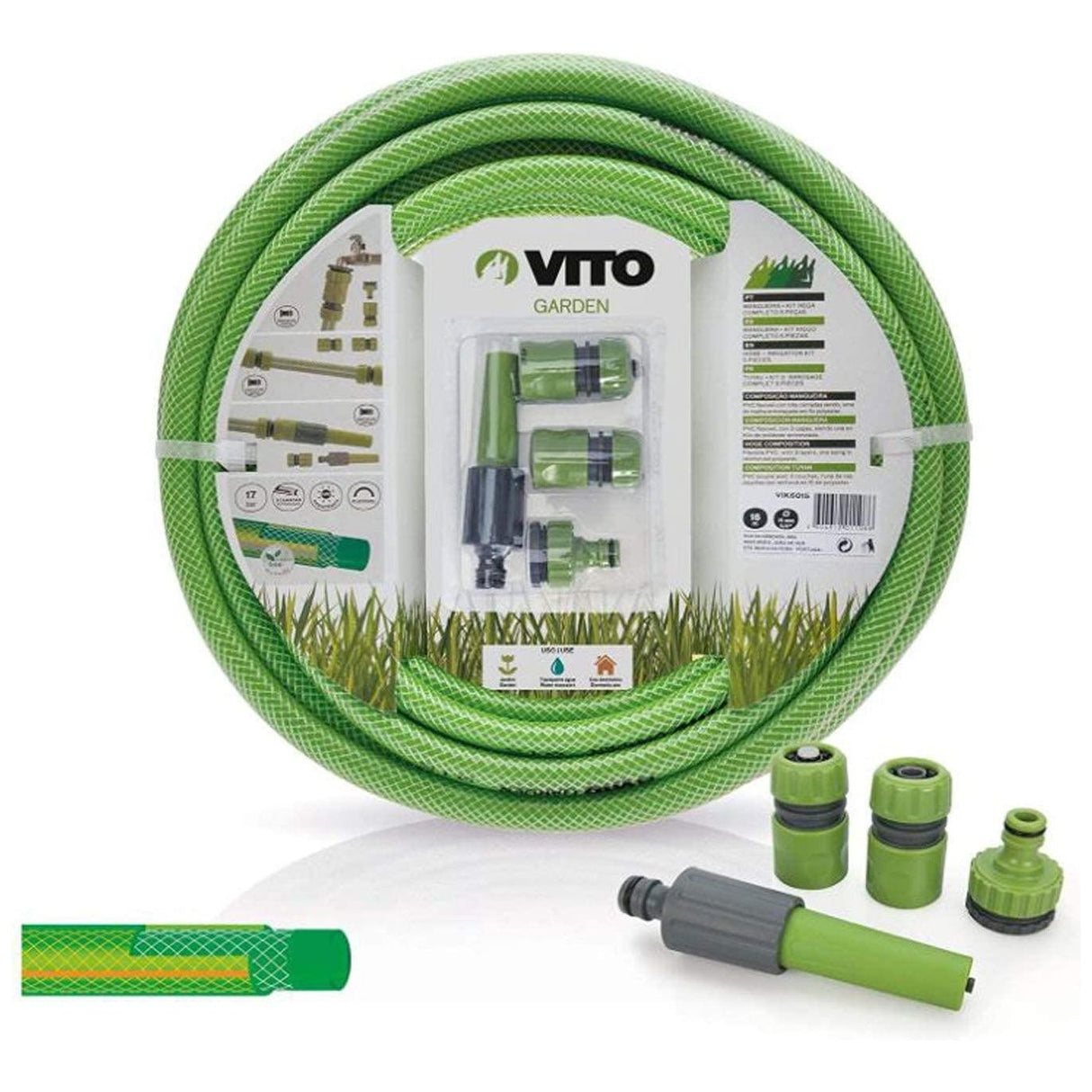 VITO ® Garden Gartenschlauch 3/4 zoll 25m - SET mit Gartenspritze, Schlauchverbinder und Hahnanschlussstück (25m 19mm 3/4" Set) - Gartenbewässerung - 25m Schlauch - Tools.de TP Profishop GmbH