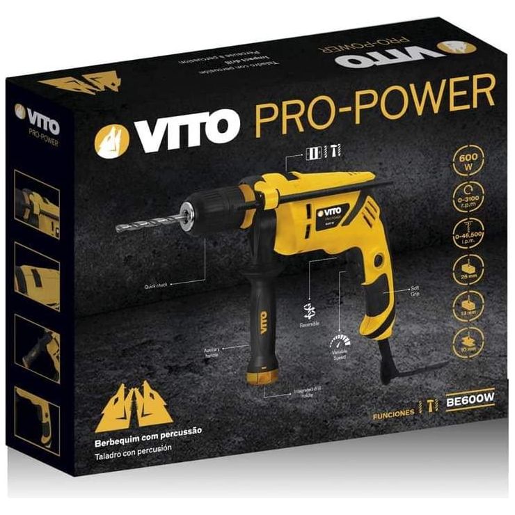 VITO Schlagbohrmaschine 600W – Schnellspannbohrfutter 13mm, 3100 U/min, Soft-Grip & Geschwindigkeitsregler für Profis und Heimwerker - Tools.de TP Profishop GmbH