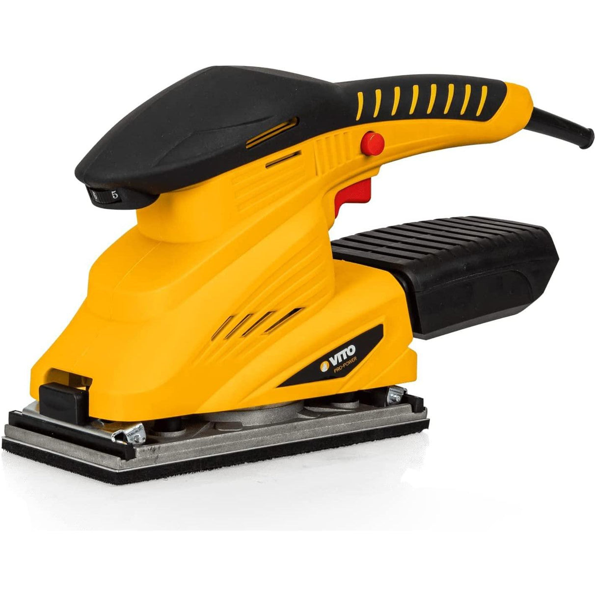 VITO Schwingschleifer, Orbitalschleifer, 250 W, Staubbehälter + 2 Schleifmittel, 6 Geschwindigkeiten, Schleifmaschine, Schleifer, Schleiffläche 90 x 187 mm - Tools.de TP Profishop GmbH