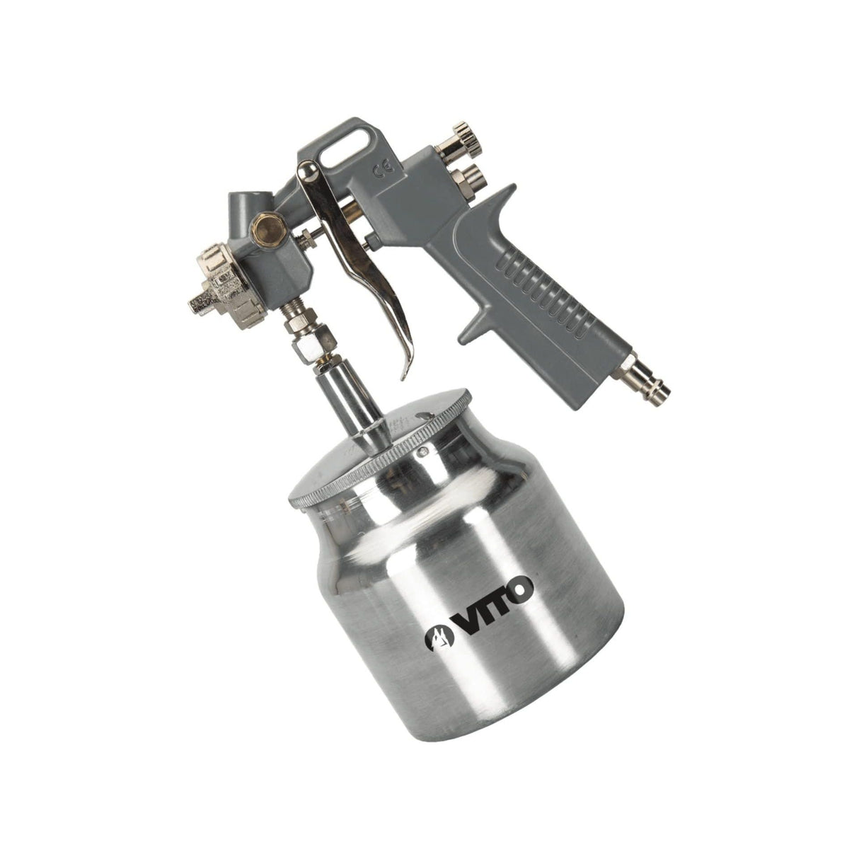 VITO Sprühpistole mit Saugvorschub, Farbspritzpistole, Lackierpistole mit Saugbecher (VIPPT), Tankkapazität 1L, Maximaler Druck 3-5 bar, Anschluss 1/4-6 mm und mit Schneller Klingenwechsel-Funktion - Tools.de TP Profishop GmbH