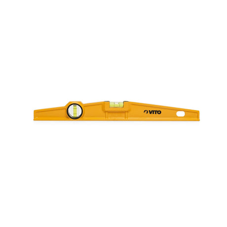 VITO Torpedo-Ebene 60 cm, Aluminiumrahmen; - Enthält 2 Blasen: Lot und Libelle; - Genauigkeit: 0,5 mm/m; - Aufhängeloch, Farbe: Gelb/schwarz, Abmessungen: 600x45x20mm - VINT60 - Tools.de TP Profishop GmbH