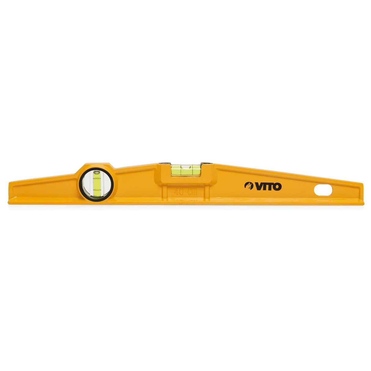 VITO Torpedo-Ebene 60 cm, Aluminiumrahmen; - Enthält 2 Blasen: Lot und Libelle; - Genauigkeit: 0,5 mm/m; - Aufhängeloch, Farbe: Gelb/schwarz, Abmessungen: 600x45x20mm - VINT60 - Tools.de TP Profishop GmbH