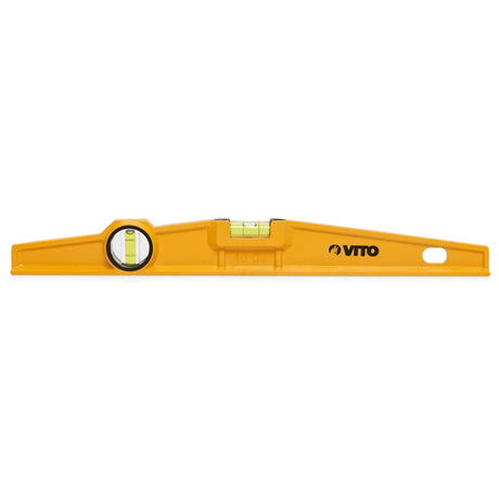 VITO Torpedo-Ebene 60 cm, Aluminiumrahmen; - Enthält 2 Blasen: Lot und Libelle; - Genauigkeit: 0,5 mm/m; - Aufhängeloch, Farbe: Gelb/schwarz, Abmessungen: 600x45x20mm - VINT60 - Tools.de TP Profishop GmbH