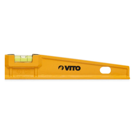 VITO Torpedo-Ebene 60 cm, Aluminiumrahmen; - Enthält 2 Blasen: Lot und Libelle; - Genauigkeit: 0,5 mm/m; - Aufhängeloch, Farbe: Gelb/schwarz, Abmessungen: 600x45x20mm - VINT60 - Tools.de TP Profishop GmbH