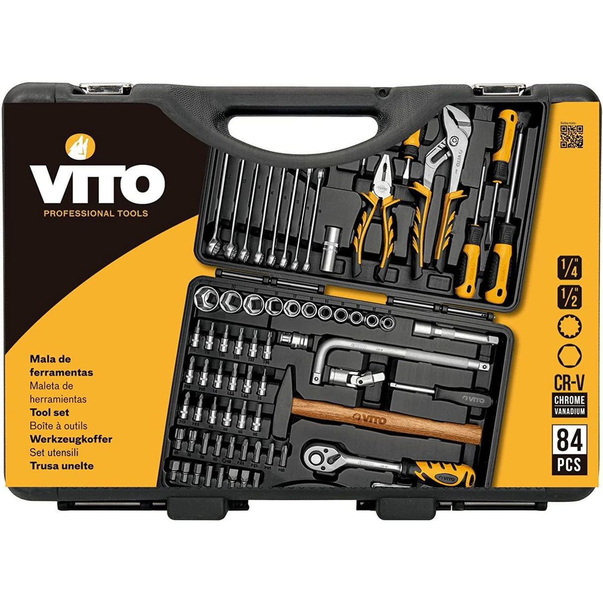 VITO Universal Werkzeugkoffer 84-teilig Werkzeug-Set Montage für den Profi, Monteur und Heimwerker, für den Profi, Monteur und Heimwerker - Werkzeugkasten,Werkzeugkiste,Werkzeugbox - Tools.de TP Profishop GmbH