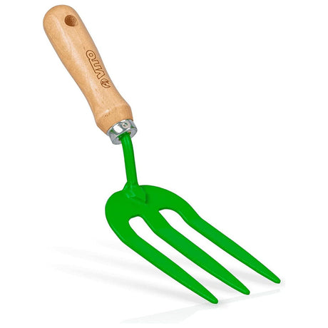VITO Vintage Blumengabel aus Stahl für die Gartenpflege, Gartengabel mit kurzem Buchenholz-Stiel - Vintage Handgabel mit 3 Zinken und Holzgriff VIA3DMS - Handmade in Portugal - Tools.de TP Profishop GmbH