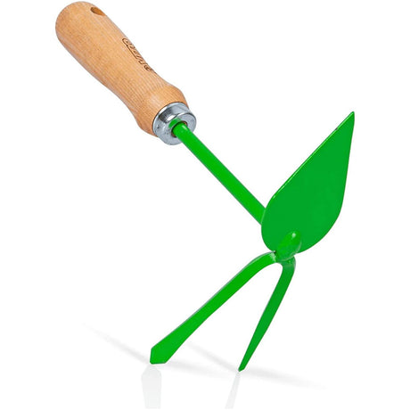 VITO Vintage kleine 25cm Gartenhäckchen 2-Zinkig mit Herzblatt, Hacke, Gartenhacke, Doppelhacke für Garten, zum lüften lockern & jäten, Herz-Rechteck - VISPQMS Handmade in Portugal - Tools.de TP Profishop GmbH