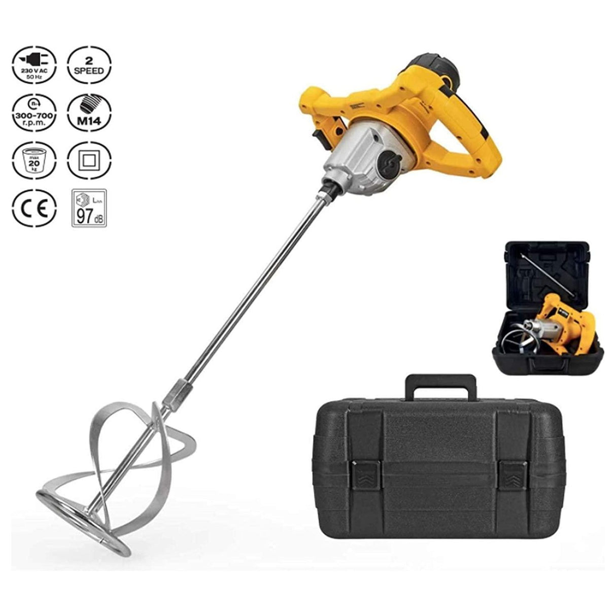 VITO Zementrührer Betonrührer ergonomisch 2-Gang-Getriebe M14 Mörtelrührer Farbrührer Handrührer 65L Rührwerk VITO PRO Rührset inkl. Rührquirl und stabilen Koffer - Ergonomische Handgriffe - Tools.de TP Profishop GmbH