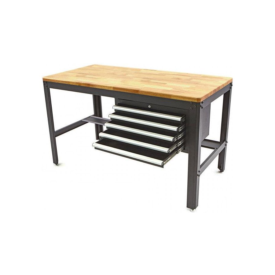 Werkbank mit Schubladen schwarz - 156 x 76 cm - Höhe einstellbar von ca. 88 bis 92 cm - Tools.de TP Profishop GmbH