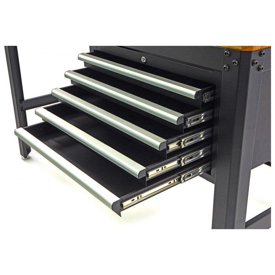 Werkbank mit Schubladen schwarz - 156 x 76 cm - Höhe einstellbar von ca. 88 bis 92 cm - Tools.de TP Profishop GmbH