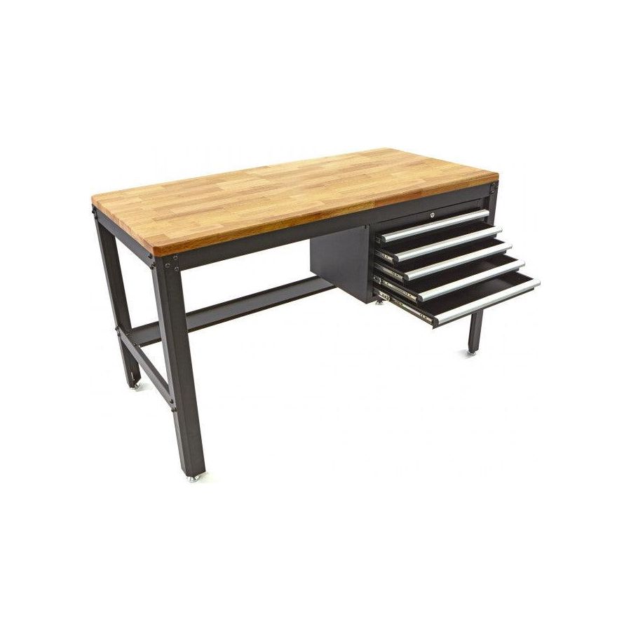 Werkbank mit Schubladen schwarz - 156 x 76 cm - Höhe einstellbar von ca. 88 bis 92 cm - Tools.de TP Profishop GmbH