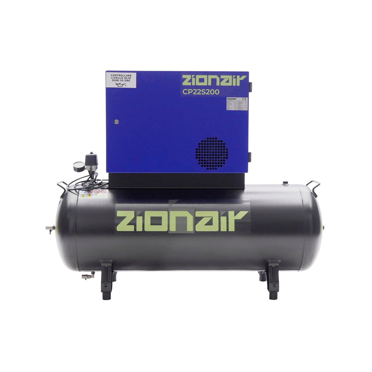 ZionAir 10 bar Silent Kompressor, Kompressor Schallgedämmt, Geräuscharmer Kompressor 2,2kW 230V 10bar 200L Tank CP22S200 - Tools.de TP Profishop GmbH