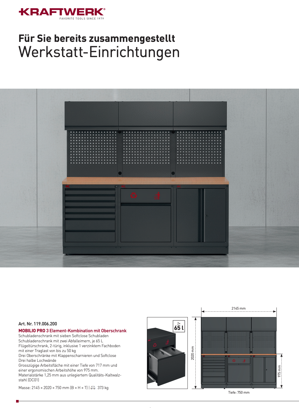 Kraftwerk MOBILIO PRO 3 Element-Kombination mit Oberschränken - Art. 119.006.200