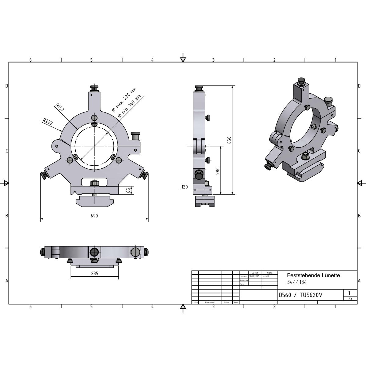 Optimum Feststehende Lünette D560/TH56 Max. Ø165mm - Art. 03402615LF