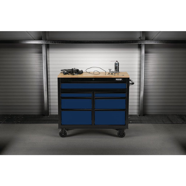 BUNKER Profi Werkbank  41 Zoll, 104 cm - Blau  - Werkbank mit Schubladen - 7 - Werkbank mit Rollen - D08222