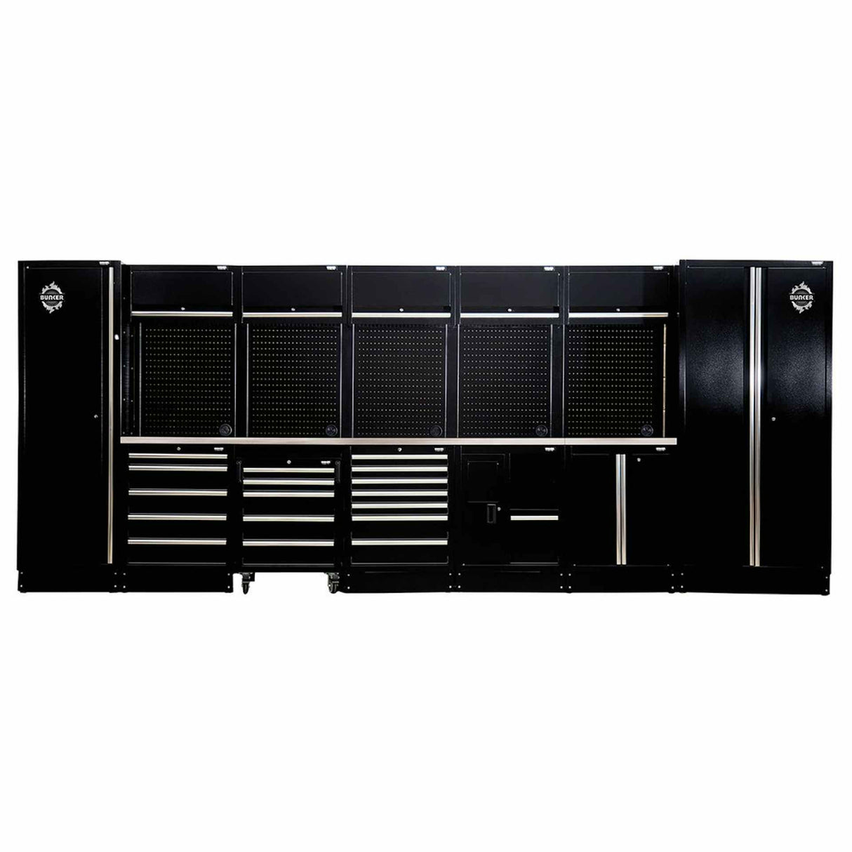 BUNKER 61cm tiefe Männerküche Werkstatteinrichtung Set mit Arbeitsplatte aus Edelstahl, 25tlg - 561302