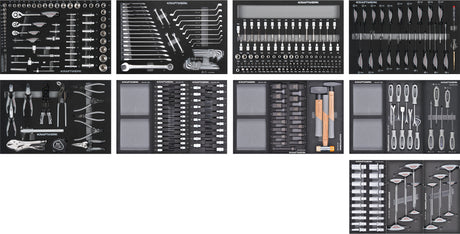 Kraftwerk Werkstattwagen mit Werkzeug bestückt „Made in Germany" Modell BASIC LINE BT1800, 13 Schubladen + 1 Schrank, 395-tlg