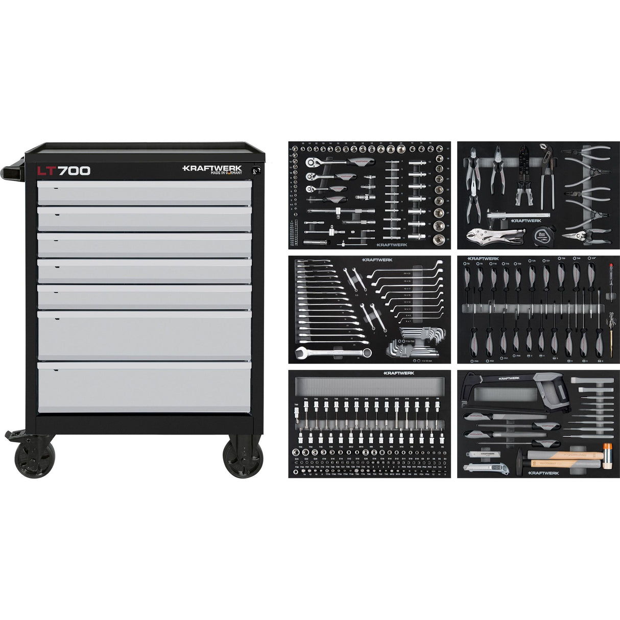 Kraftwerk Werkstattwagen mit Werkzeug bestückt „Made in Germany“ Modell LT LINE LT700, 7 Schubladen, 301-tlg