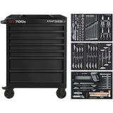 Kraftwerk Werkstattwagen mit Werkzeug bestückt „Made in Germany“ Modell BT LINE Black Edition BT700s, 7 Schubladen, 113-tlg