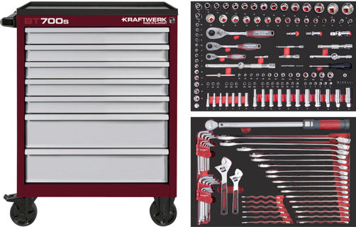 KRAFTWERK PRO LINE BT700s Classic Werkstattwagen | 7 Schubladen, rot-grau, 169-tlg. - KW-102.107.CLA2