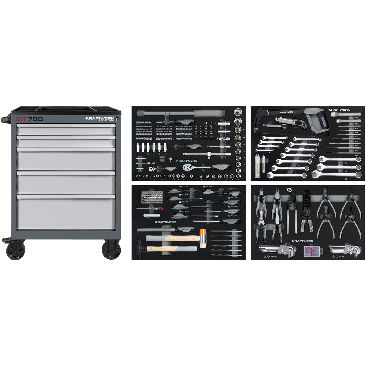 Kraftwerk Werkstattwagen mit Werkzeug bestückt „Made in Germany“ Modell BASIC LINE BT700, 7 Schubladen, 337-tlg