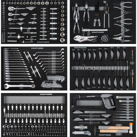 Kraftwerk Werkstattwagen mit Werkzeug bestückt „Made in Germany“ Modell BASIC LINE BT700, 7 Schubladen, 301-tlg