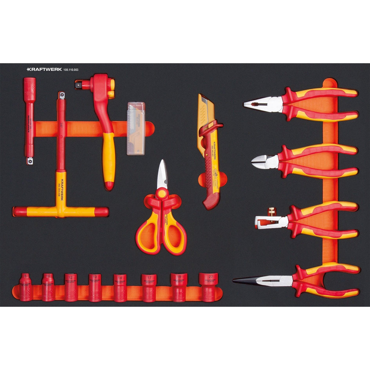 Kraftwerk Werkstattwagen mit Werkzeug bestückt „Made in Germany" Modell BASIC LINE VDE-Wagen BT700, 7 Schubladen, 116-tlg