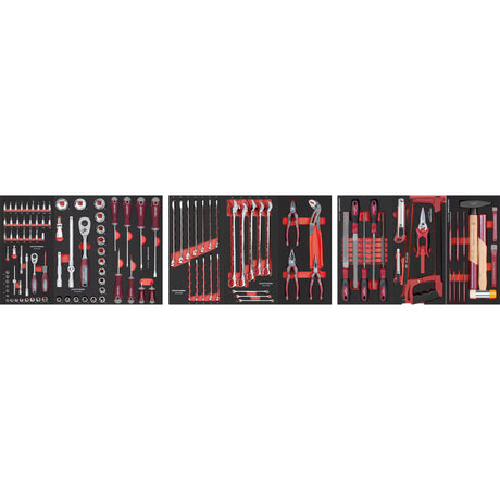 Kraftwerk Werkstattwagen mit Werkzeug bestückt „Made in Germany“ Modell BASIC LINE BT700, 8 Schubladen, PRO LINE Werkzeug, 143-tlg