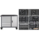 Kraftwerk Werkstattwagen mit Werkzeug bestückt „Made in Germany“ Modell BASIC LINE BT1100, 7 Schubladen + 1 Schrank, 300-tlg