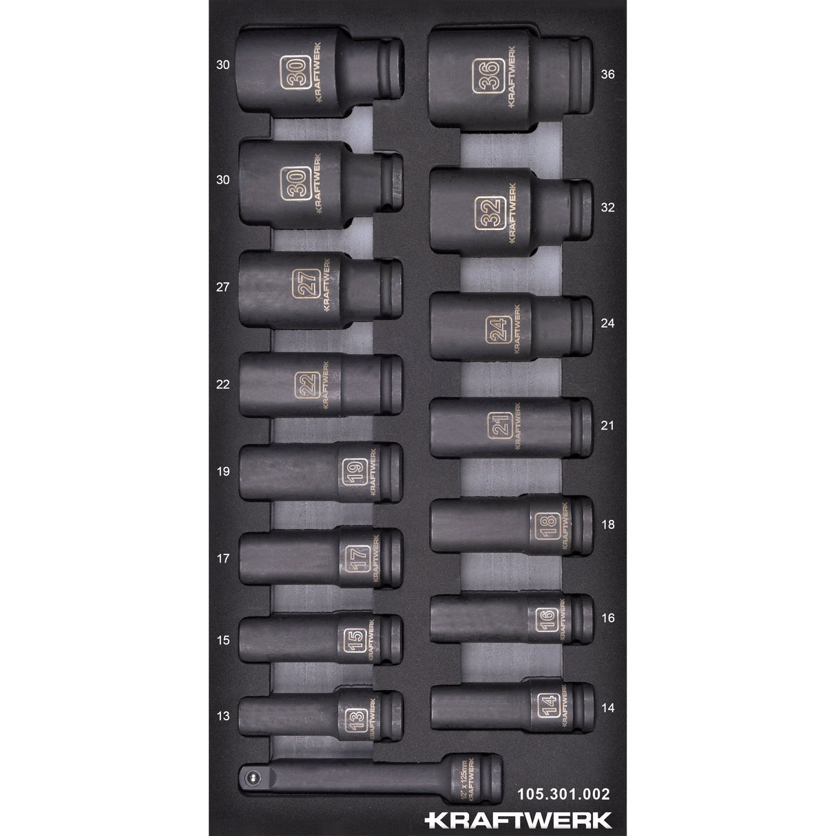 Kraftwerk BASIC LINE 1/2'' Schlag-Maschinenschrauben Steckschlüsseleinsatz, lang, EVA-Einlage, 20 x 40 cm, 16-tlg