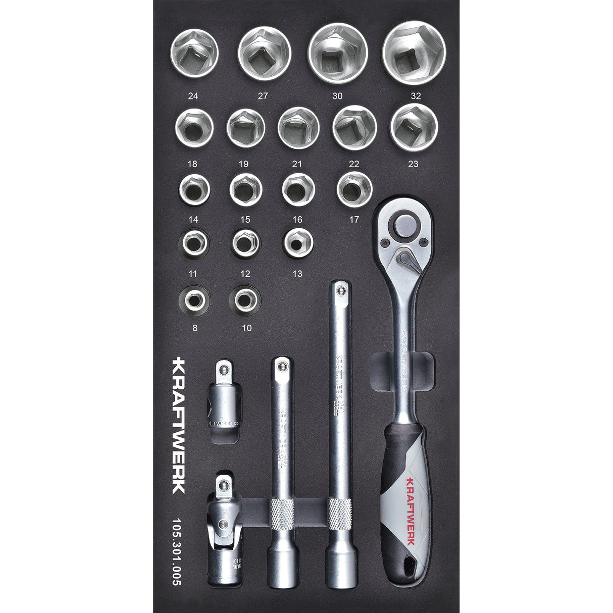 Kraftwerk BASIC LINE 1/2'' Umschaltknarren Steckschlüsselsatz, EVA-Einlage, 20 x 40 cm, 23-tlg