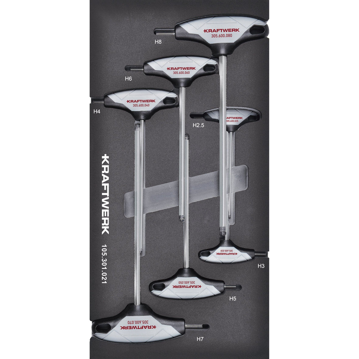Kraftwerk BASIC LINE Winkelschraubendreher mit T-Griff, Innen Sechskant Kugelkopf, EVA-Einlage, 20 x 40 cm, 7-tlg