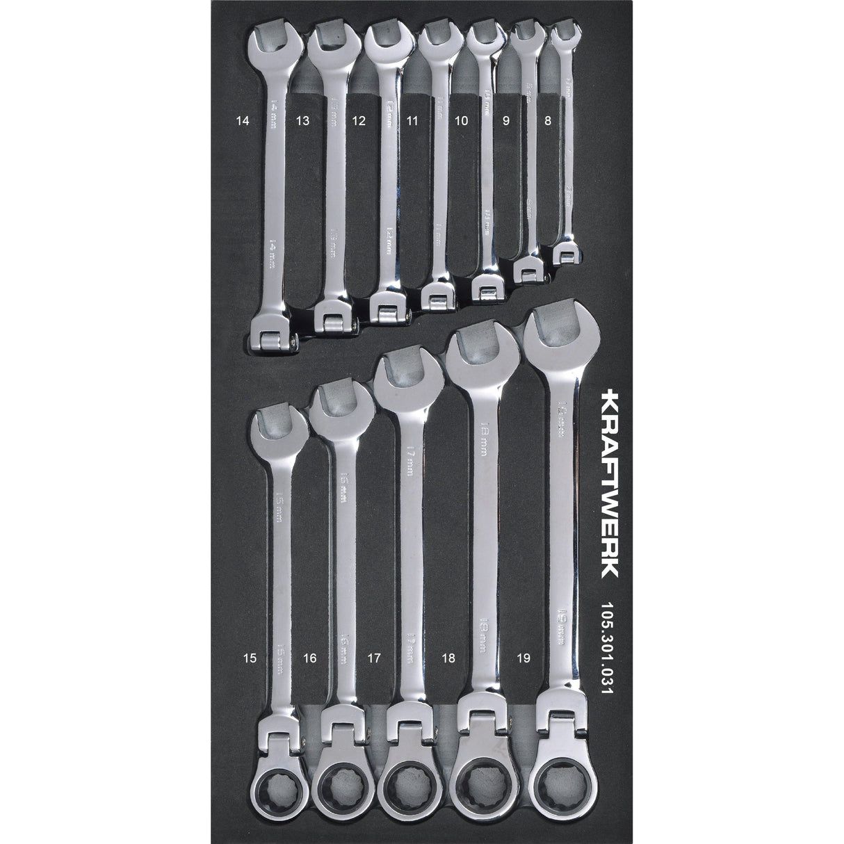 Kraftwerk BASIC LINE Gelenk-Ringratschen-Maulschlüssel Set, EVA-Einlage, 20 x 40 cm, 12-tlg