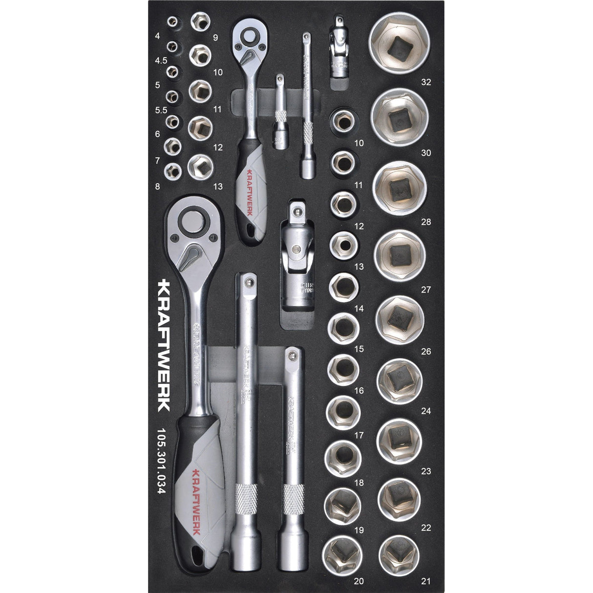 Kraftwerk BASIC LINE 1/4" + 1/2" Umschaltknarren Steckschlüsselsatz, EVA-Einlage, 20 x 40 cm, 40-tlg